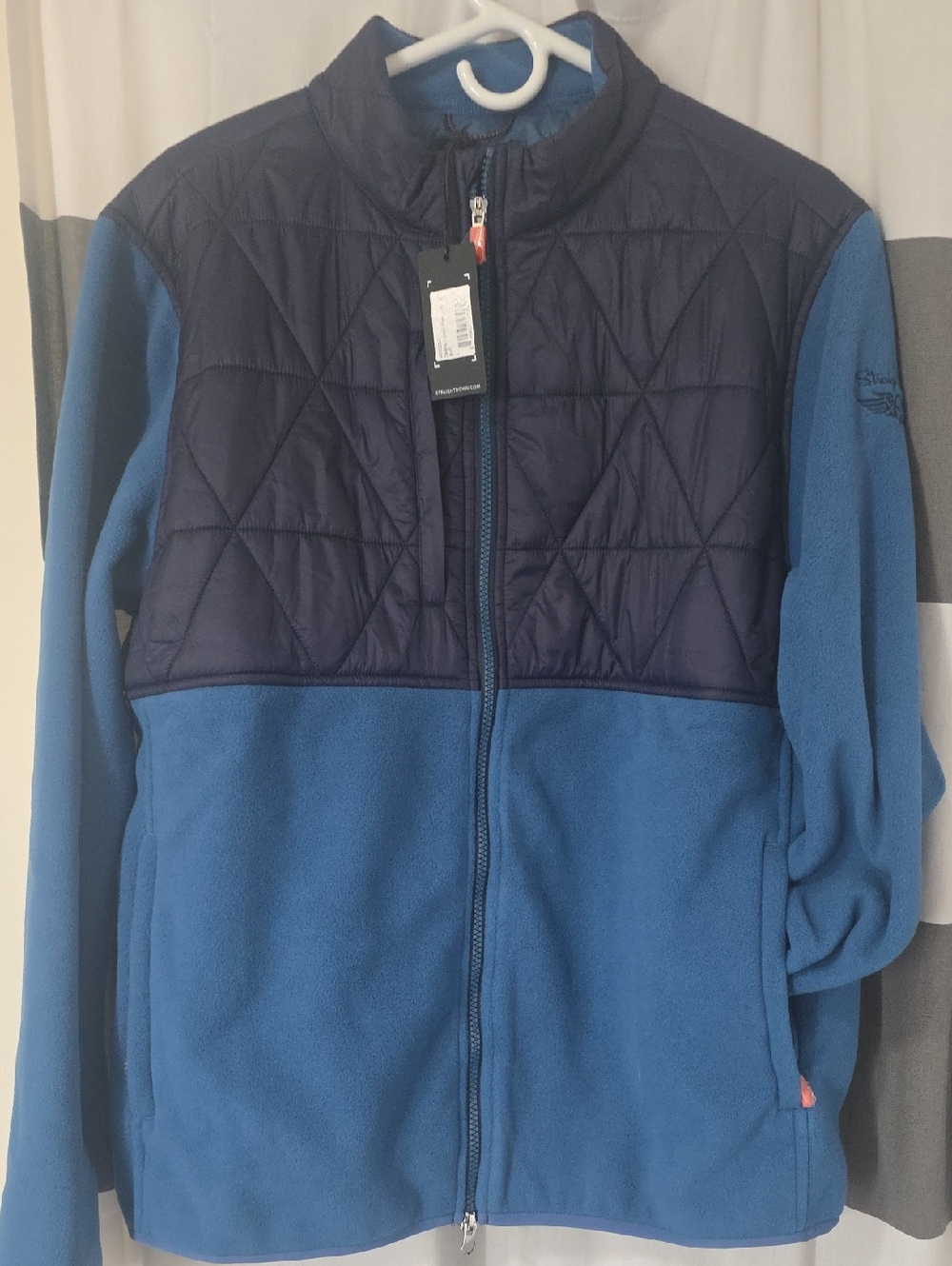 Straight Down Men's Blue Quilted-Panel Fleece Jacket